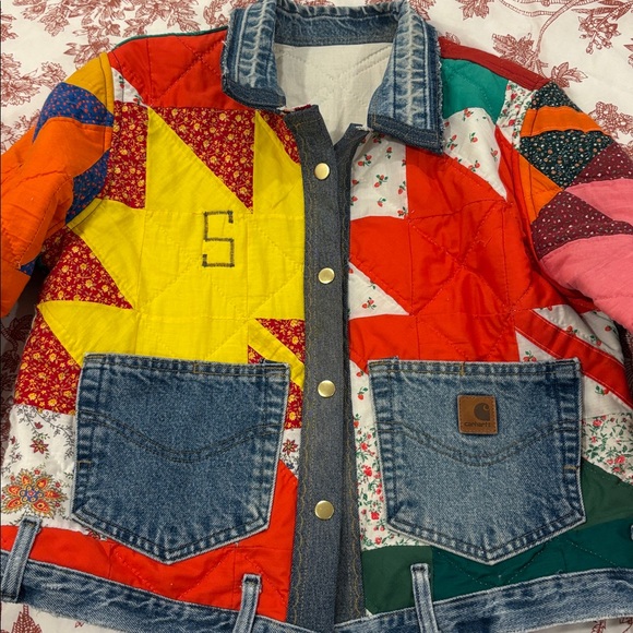 Upcycled Vintage Quilt and Carhartt Denim Jacket - Picture 2 of 12